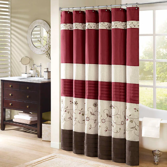 72"x72" Floral Fabric Shower Curtain Fine Pleated Details Transitional Shower Curtains For Home Decoration Bathroom Accessory
