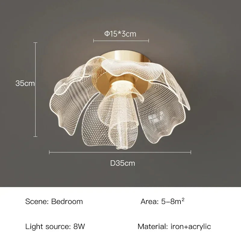Simple Luxurious LED Ceiling Light Flower Design Acrylic Lamp Study Bedroom Entrance Hallway Light Interior Gold Luxury Lighting