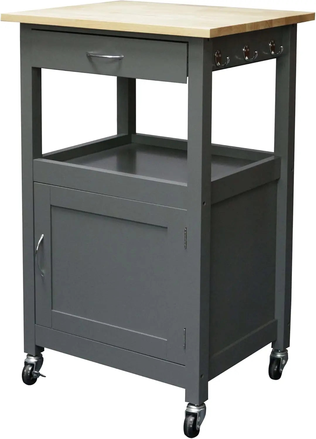 Kitchen Island Cart on Wheels with Drawer, Storage Cabinet, Shelf and Natural Solid Hardwood Top,