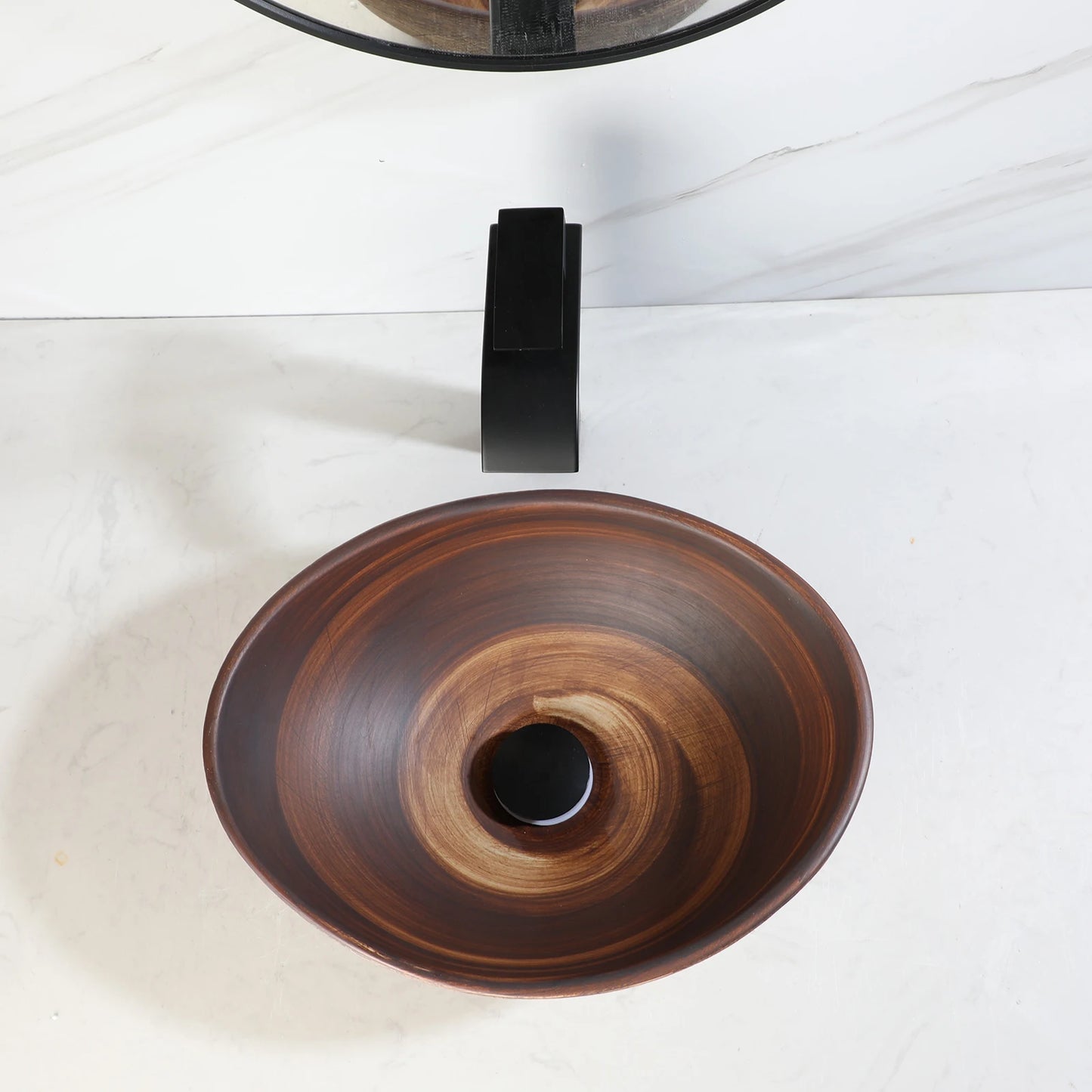 KEMAIDI Ceramic Vessel Sink with Faucet and Drain Combo Brown Bathroom Sink Above Counter Oval Sinks Bowl Artist Porcelain Basin