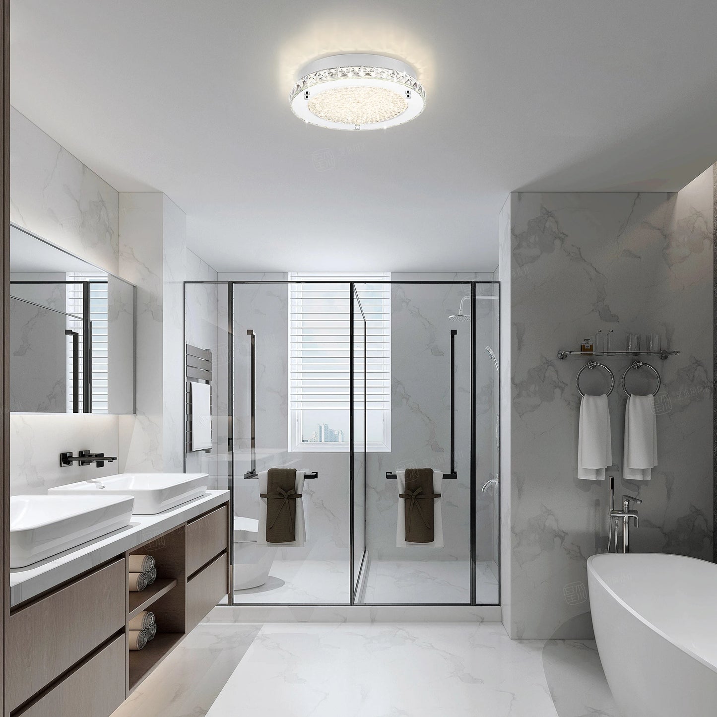 Modern Crystal LED Flush Mount Chandelier - Dimmable Ceiling Light for Kitchen, Bedroom, Bathroom,Hallway