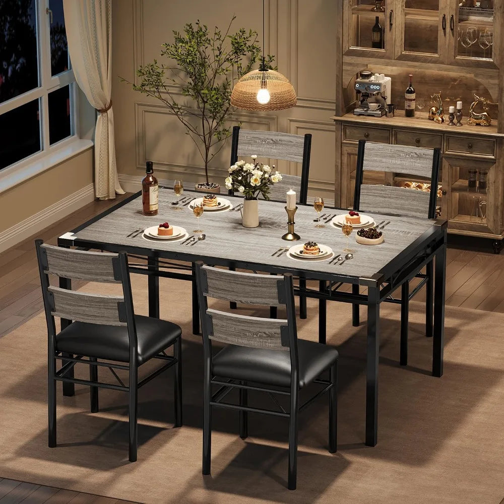 Dining Table Set for 4, Dining Room Table Set for 4 with Upholstered Chairs, Wood Kitchen Table Chairs Set of 4 with Corner Pro