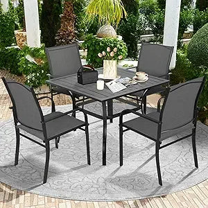 5 - Piece Outdoor Dining Set, Patio Furniture Set with 4 x Textilene Dinning Chairs and 1 Steel Slat Metal Bistro Table for Law