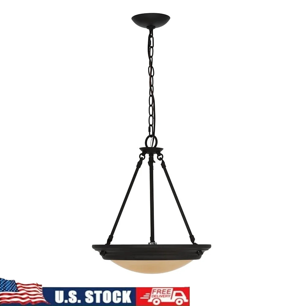 15 Inch Dark Bronze 2 Light Pendant Ceiling Light with Amber Glass Shade Adjustable Height LED Bulbs Included Dining Room