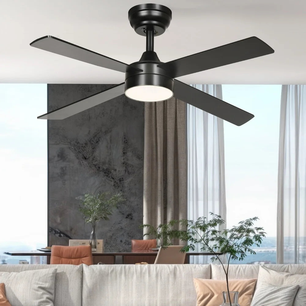 48 Inch Modern Black LED Ceiling Fan with Remote Control Alexa Compatible Reversible Quiet Motor Indoor Outdoor Use