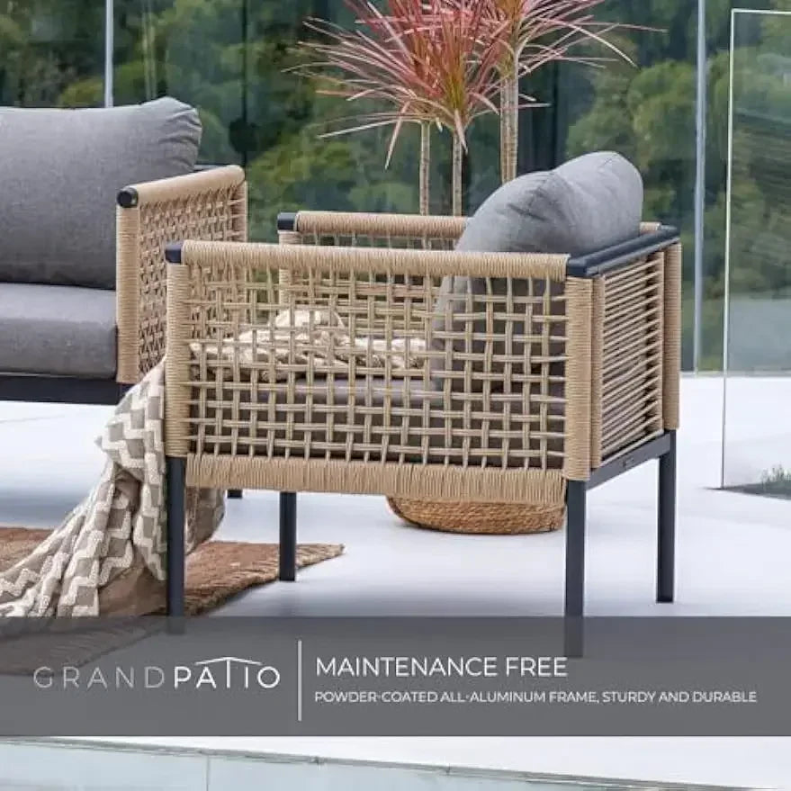 （XMSJ-Hot）Outdoor 4-Piece Conversation Set Rust Free Patio Furniture Set  Olefin Modern Sofa Seating for Garden, Backyard, Balco