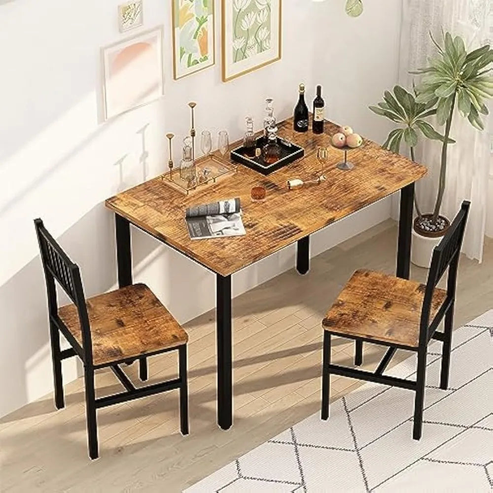 3 Piece Dining Table Set, Small Industrial Kitchen Table and 2 Chairs, Kitchen Breakfast Dining Table Set, Breakfast Table Set