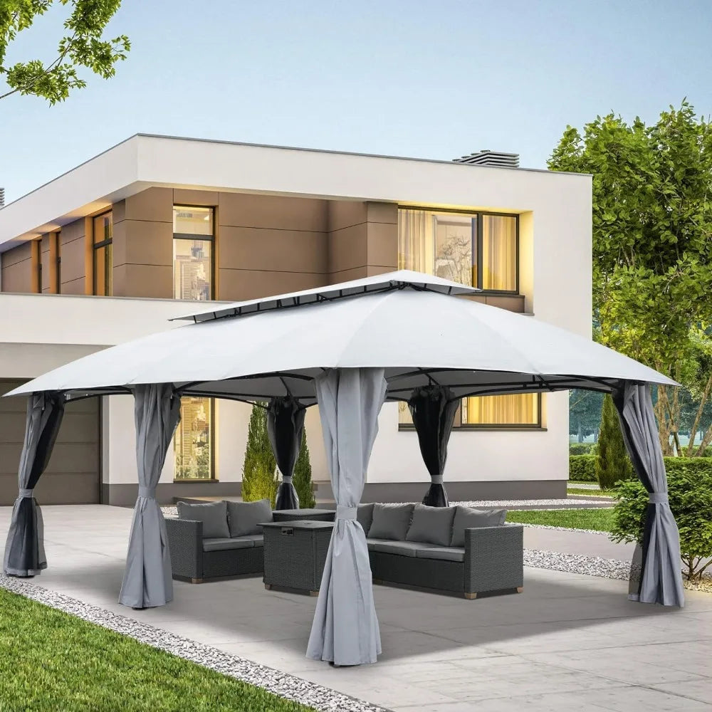 Grand Patio 13'x20' Gazebo for Patio Double Vent Canopy Anti-UV Shelter with Privacy Curtains and Netting for Deck Backyard Gard