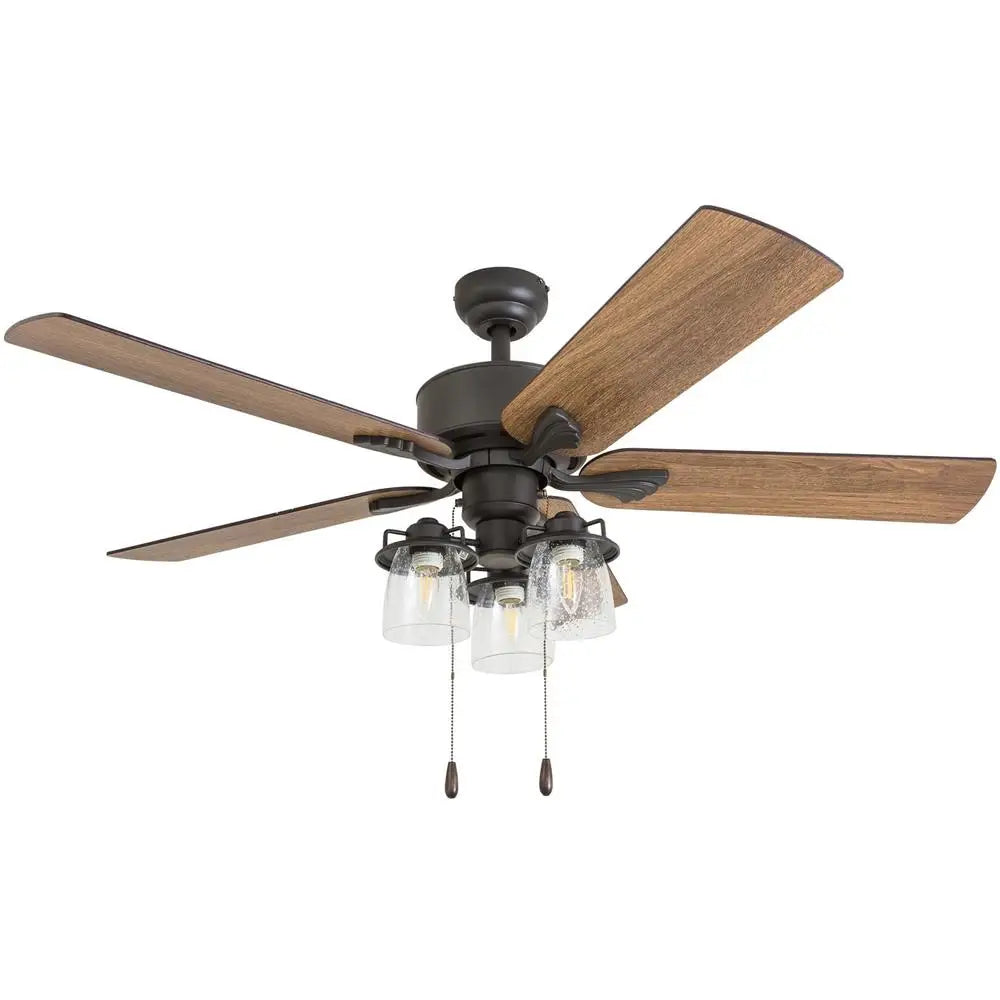 52 Inch River Run Ceiling Fan with Remote Control Reversible Motor Three Speed Settings Light Kit Included Living Room Bedroom
