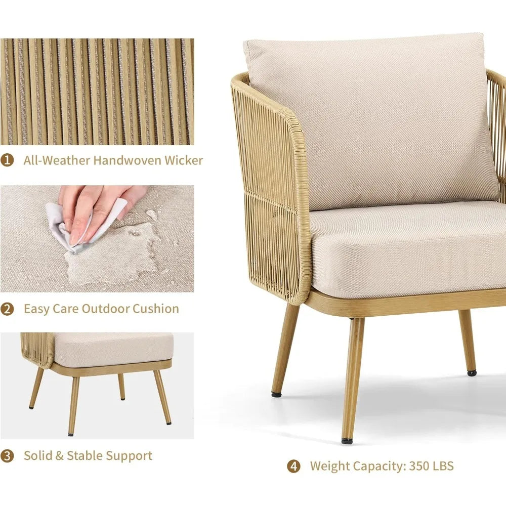 Outdoor Wicker Patio Chairs Set of 2, Rattan Barrel Chairs Patio Furniture Sets with 4“ Hight Desity Cushion