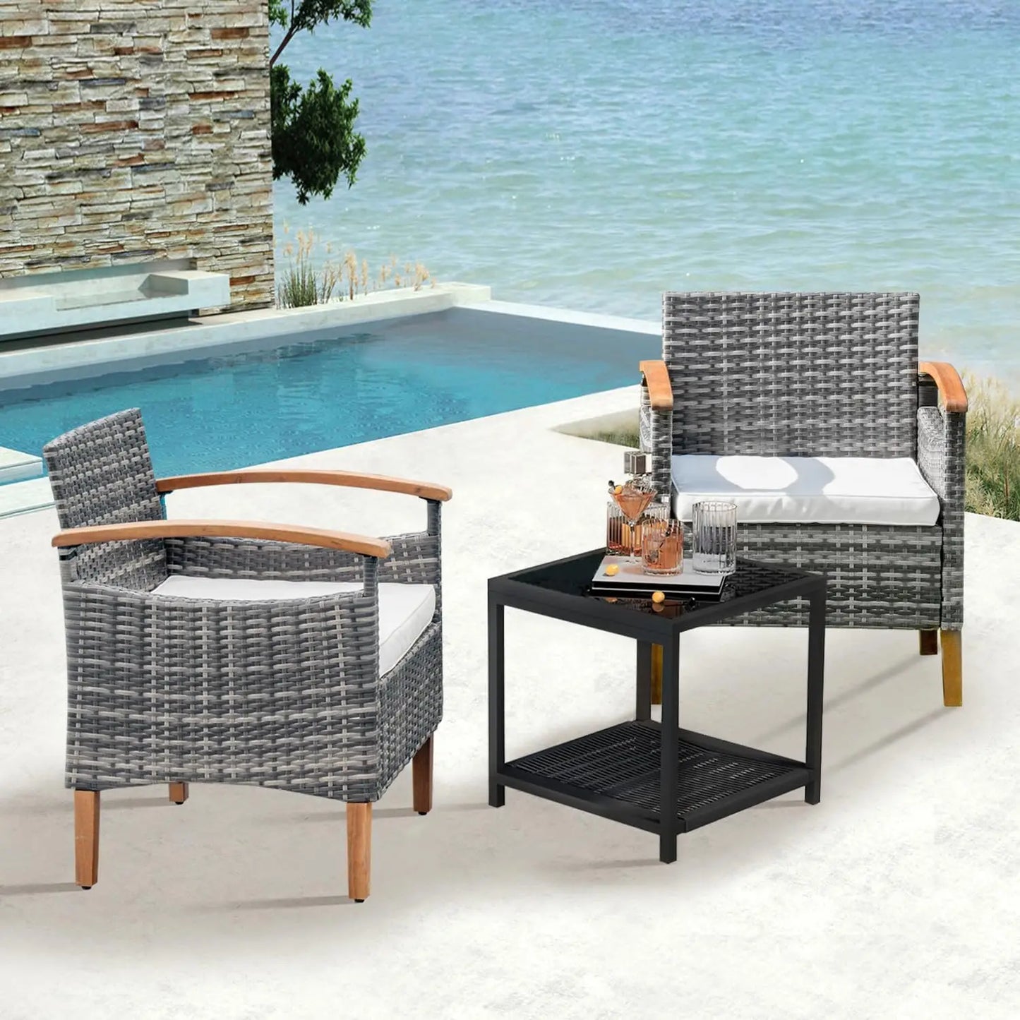 3 piece Outdoor Patio Furniture Set Outdoor Furniture Set with Table Outside Lawn Patio Chairs Set of 2 Patio Conversation Sets