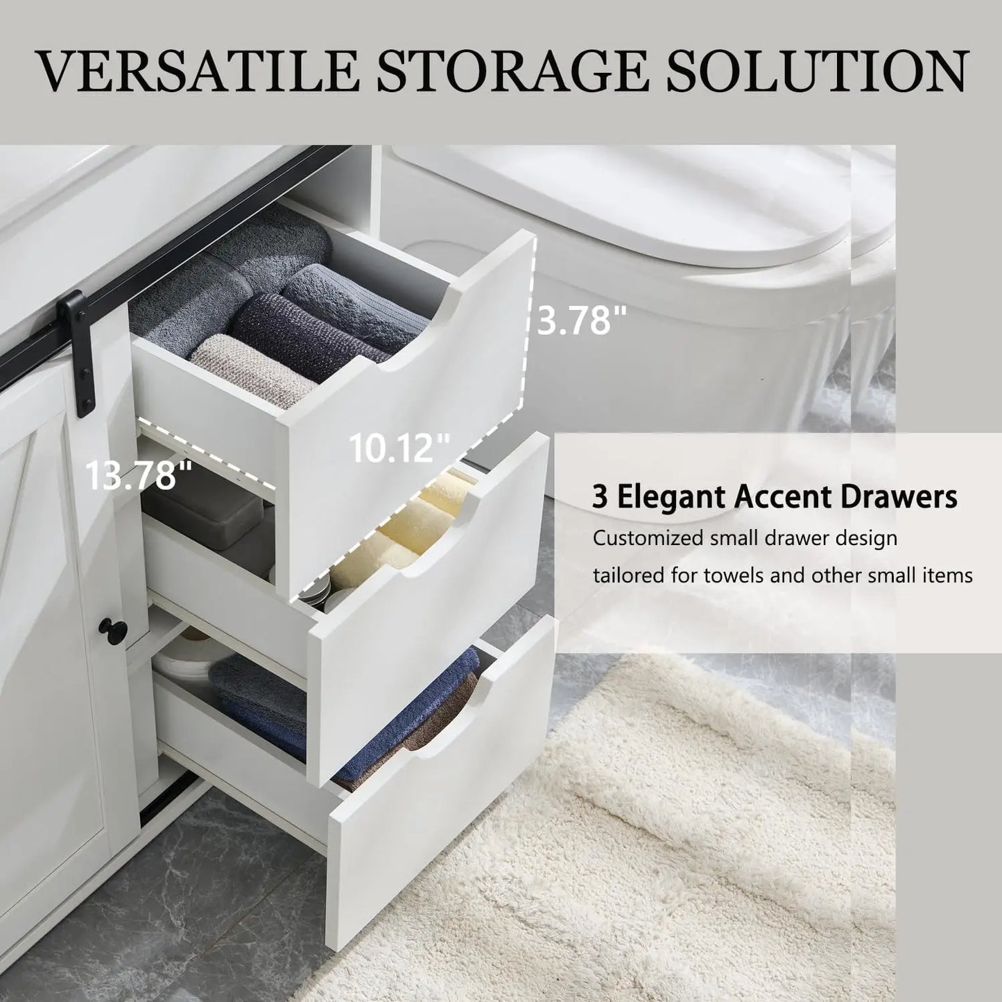 30" Farmhouse Bathroom Vanity with Sink, White Sliding Barn Door, Modern Bathroom Cabinet w/3 Drawers & Adjustable Shelves