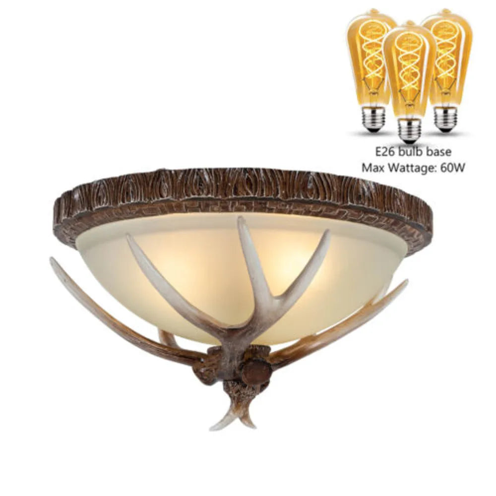 Bymaocar Handmade Antique 8001-3C Antler Resin Round 42cm Diameter Three Head Ceiling Lights Indoor Lighting E26 Versatile Style