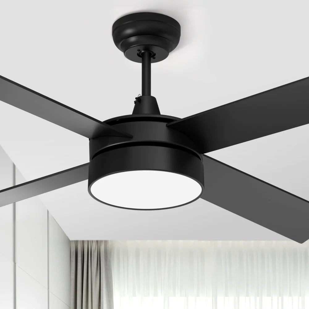 Dextrus 48" Black Ceiling Fan with Light Remote 4 Blades Memory Function & Night Light Mode