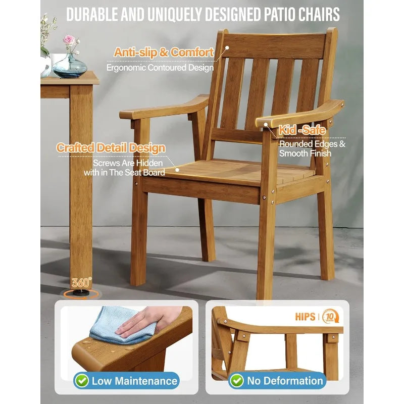 Outdoor Patio Chairs Set of 2: All Weather Outdoor Dining Chairs with Wide Curved Seat and Backrest - Plastic Patio Chairs