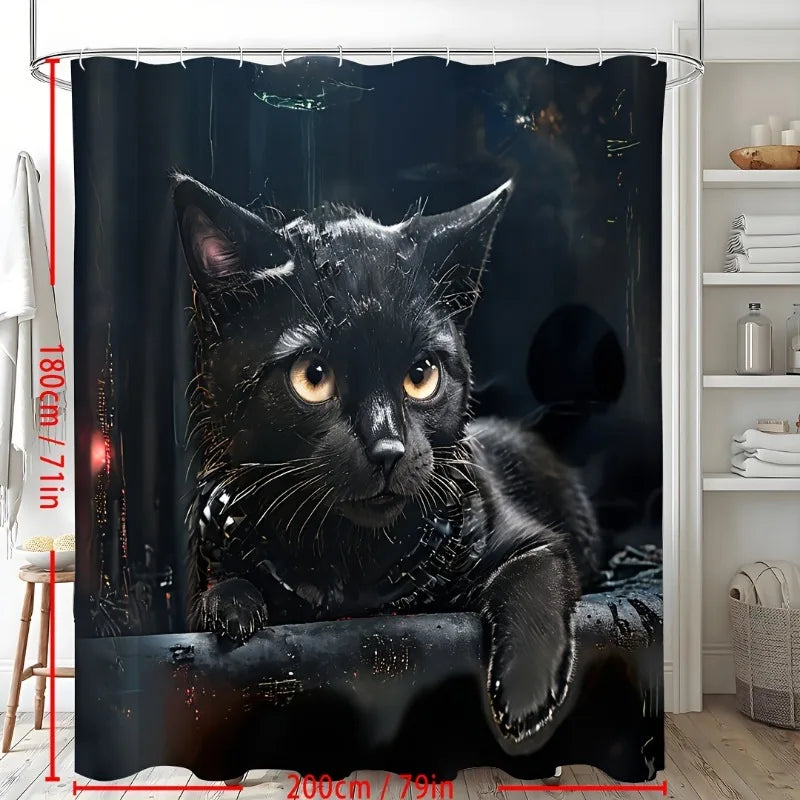 1pcs Cute Cat Shower Curtain, Waterproof Shower Curtain with 12 Hooks, Bathroom Decor, Shower Curtain Sets for Bathrooms