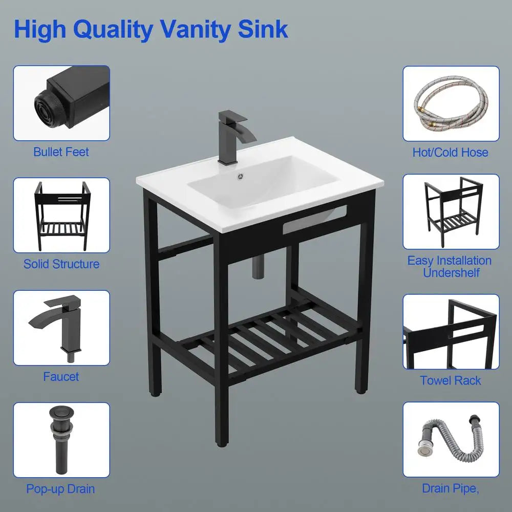 Bathroom Vanity Ceramic Console Sink Set Freestanding Pedestal Bracket Drain Kit White/fwlink Tap Shelf Towel Rack Console Area