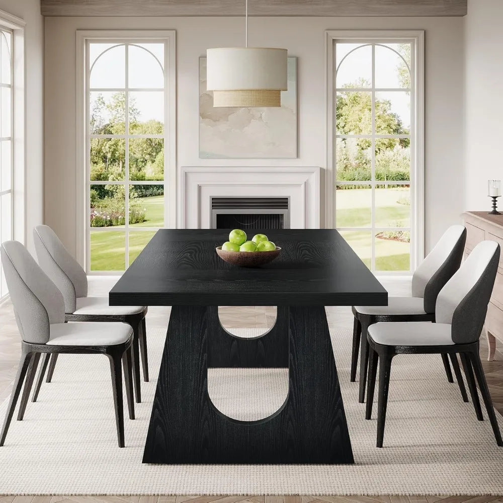 Large Dining Table for 6-8 People, 70.9-Inch Modern Kitchen Table for Dinner with Black Wooden Legs, Rectangular Kitchen Dining