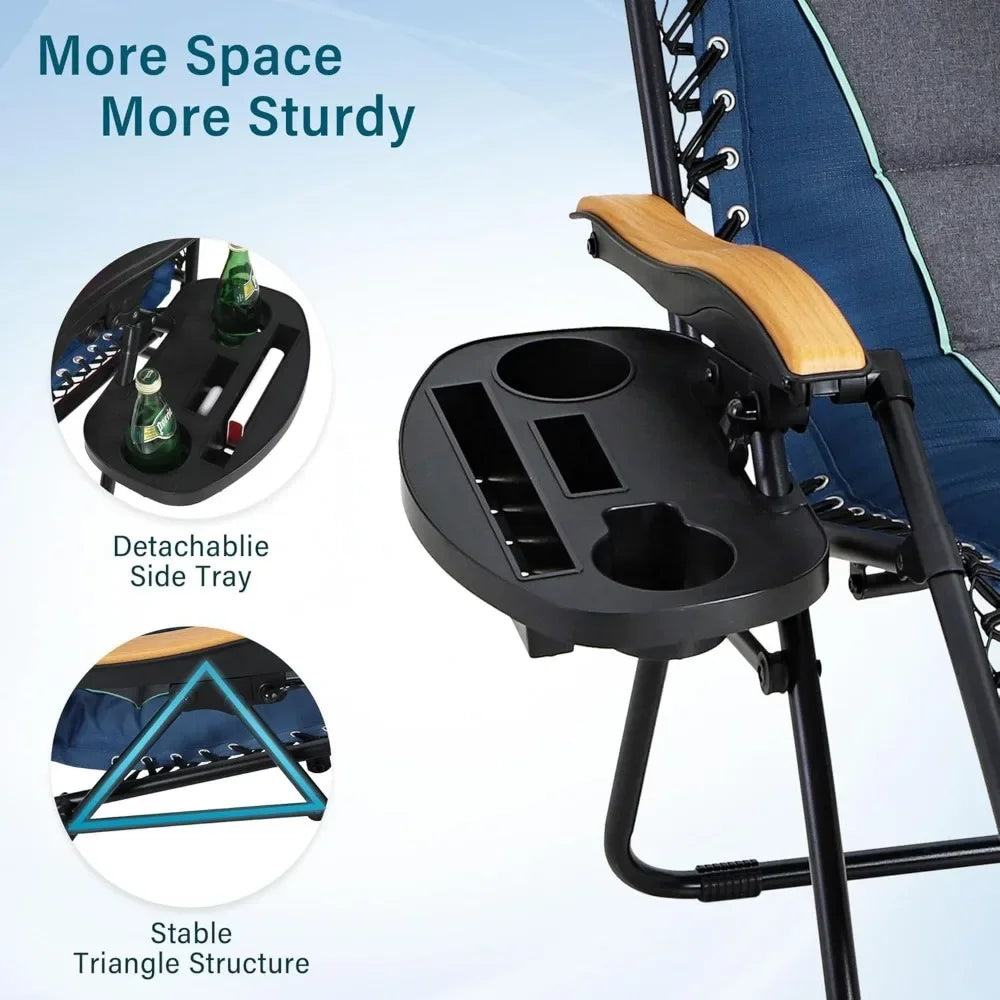 Zero Gravity Chairs Set of 2, XL Oversized Outdoor Recliners with Cup Holders, Foldable & Adjustable for Patio Use