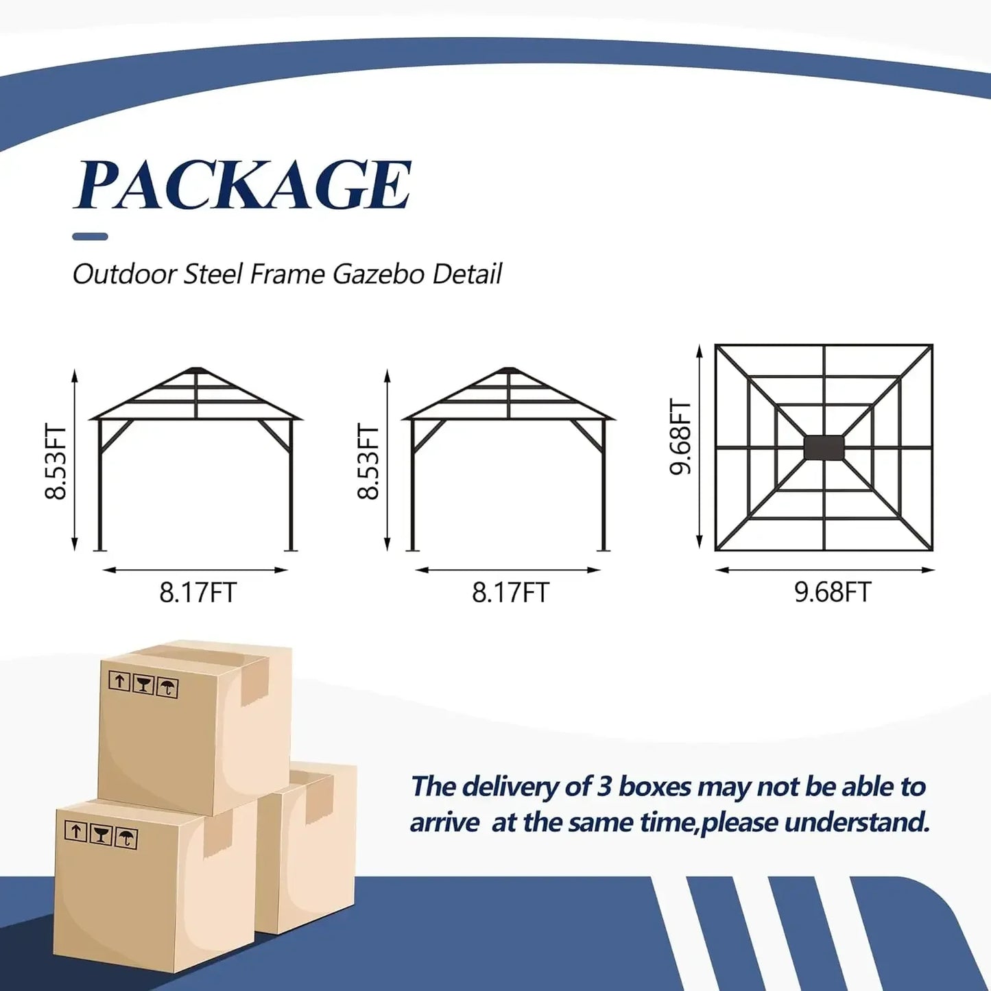 10’x10’ Patio Hardtop Gazebo with Polycarbonate Roof, Waterproof Outdoor Canopy Gazebo, Steel Frame Permanent Pavilion