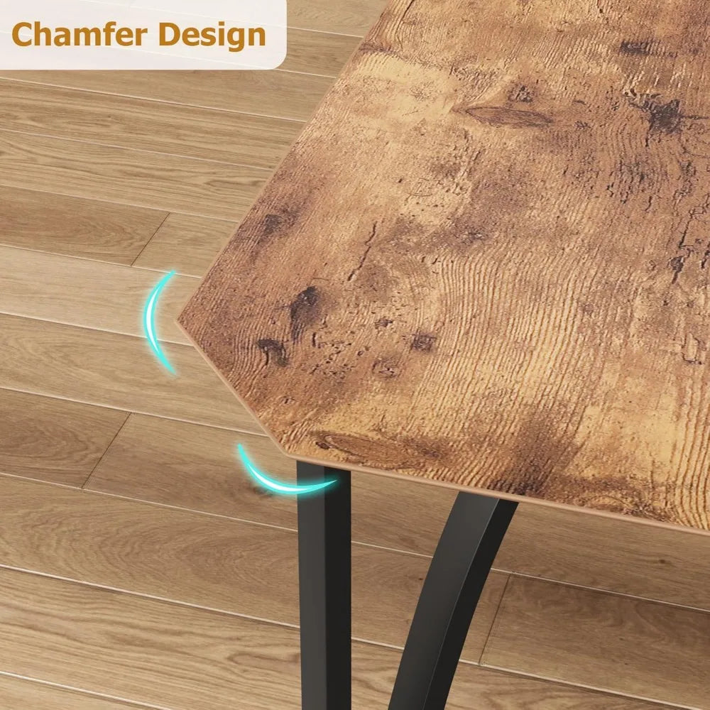 Dining Table Set for 4, Kitchen Table and Chairs for 4 with with Chamfer Design, 5 Piece Dining Room Table Set with Cushion Sea