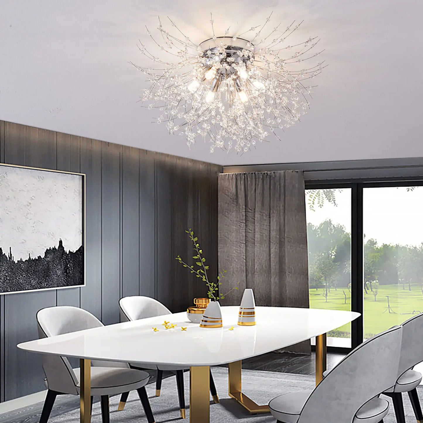 LED Chandelier Fireworks Flush Mount Light Modern Crystal Ceiling Light Fixture