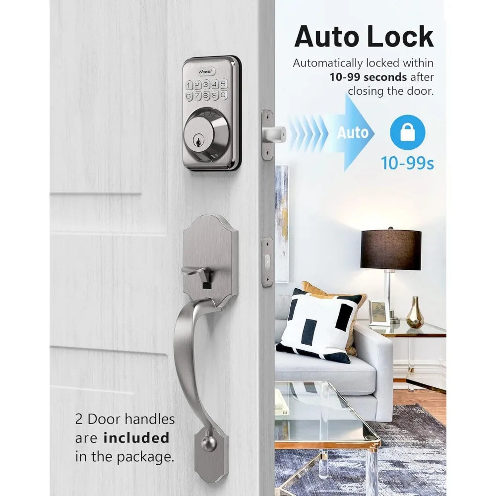 Keyless Entry Door Lock Set,  Electronic Keypad Deadbolt with 2 Handles, Front Door Handle Lever Sets, Auto Lock, Code Door Lock