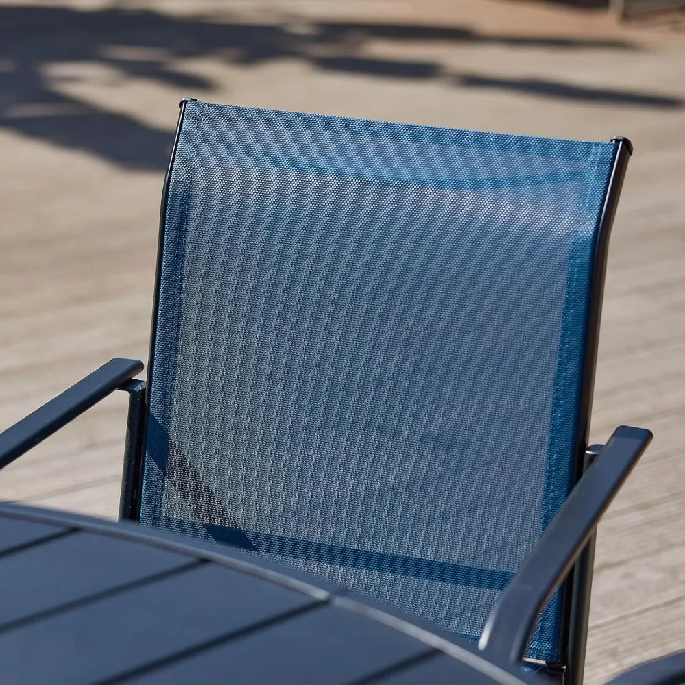 7 Pieces Patio Dining Set, Patio Furniture Set of 6 Patio Stackable Dining Chairs and Outdoor Rectangular Metal Table with Stor