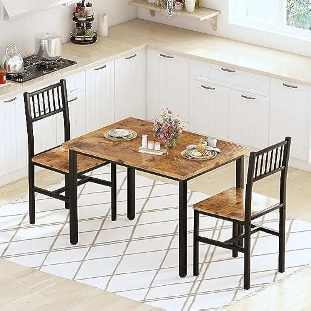 3 Piece Dining Table Set, Small Industrial Kitchen Table and 2 Chairs, Kitchen Breakfast Dining Table Set, Breakfast Table Set