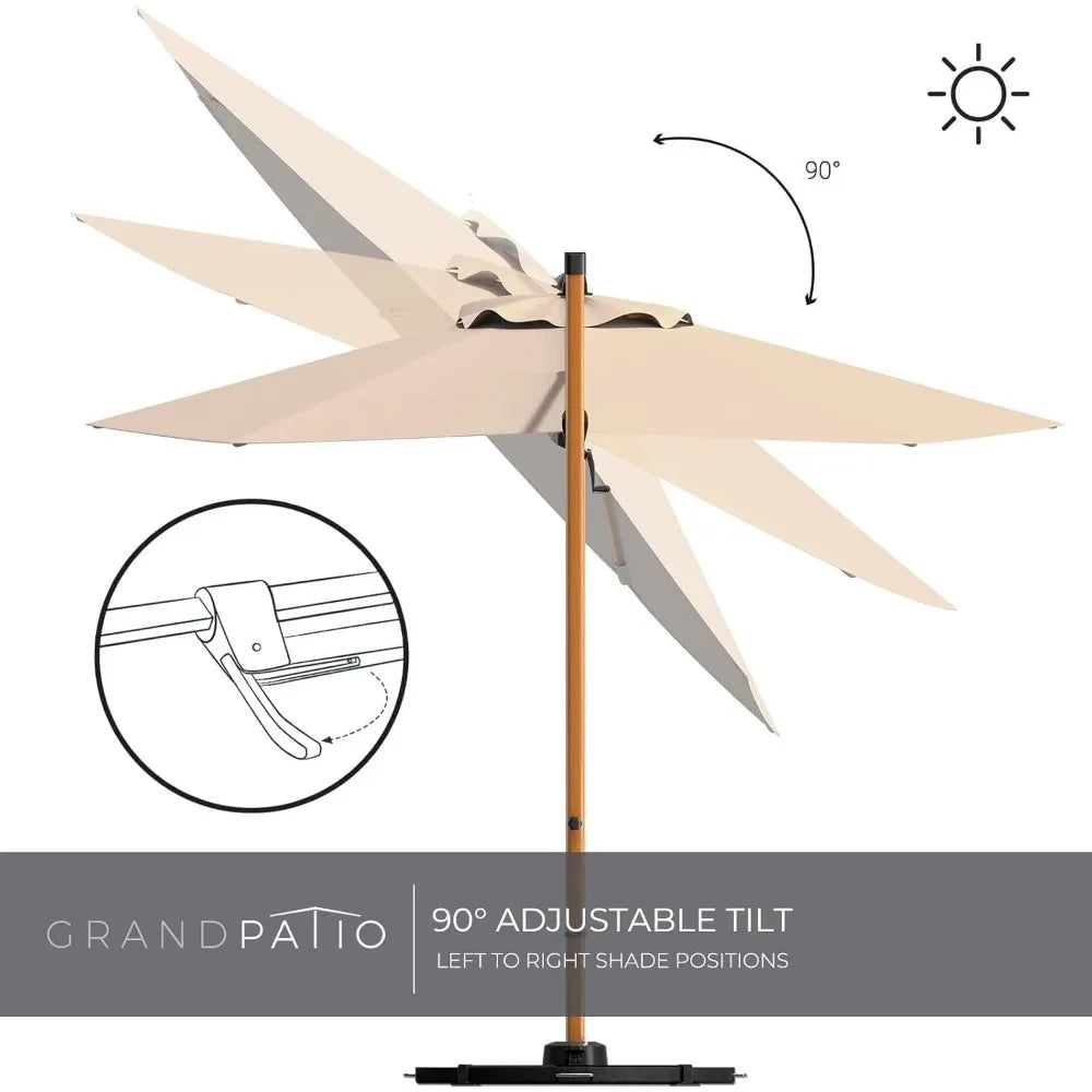 10FT Patio Umbrella, Aluminum Cantilever Umbrella with Round Canopy, Outdoor Offset Umbrella for Patio, Garden, Deck, Champagne