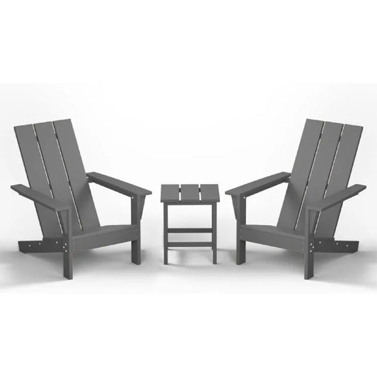 3 PCS All Weather Resistant Adirondack Chair,HDPE Adirondack Patio Chair with Wood-Texture Table,Lawn Chair for