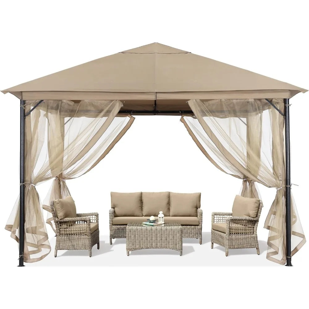 11x11FT Outdoor Patio Gazebo - Single Roof Canopy with Mosquito Netting, Sturdy steel frame, Rainproof and UV resistant Pergola