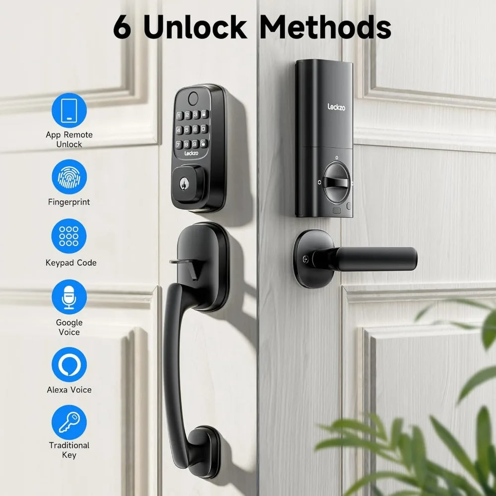 Smart Door Lock with Handle, Keyless Entry Door Lock Deadbolt Handle Set, Built-in WiFi Deadbolt Smart Lock for Front, Fingerpri
