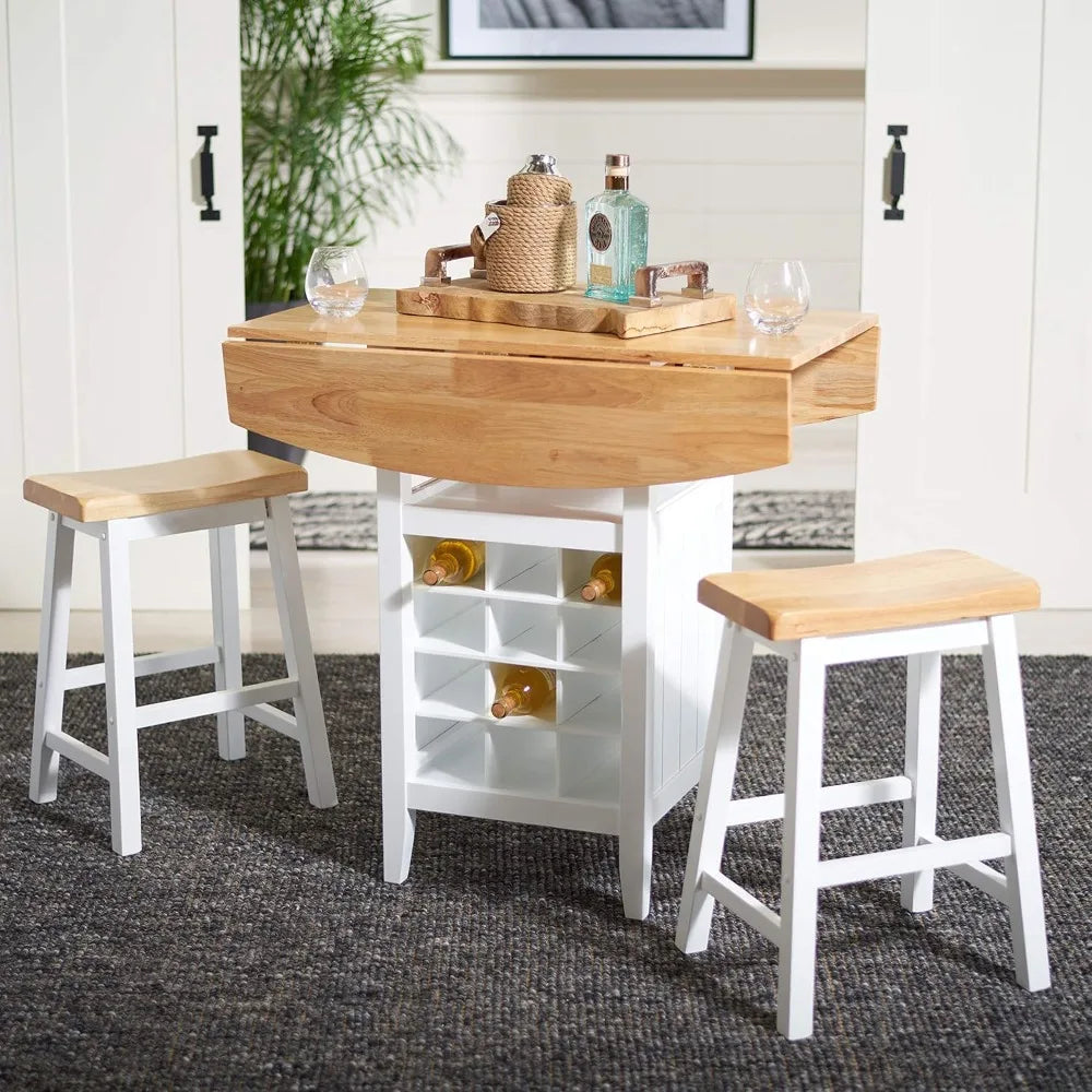Emeric Collection Ronin Natural and White 3-Piece Drop Leaf-Table-Pub-Set