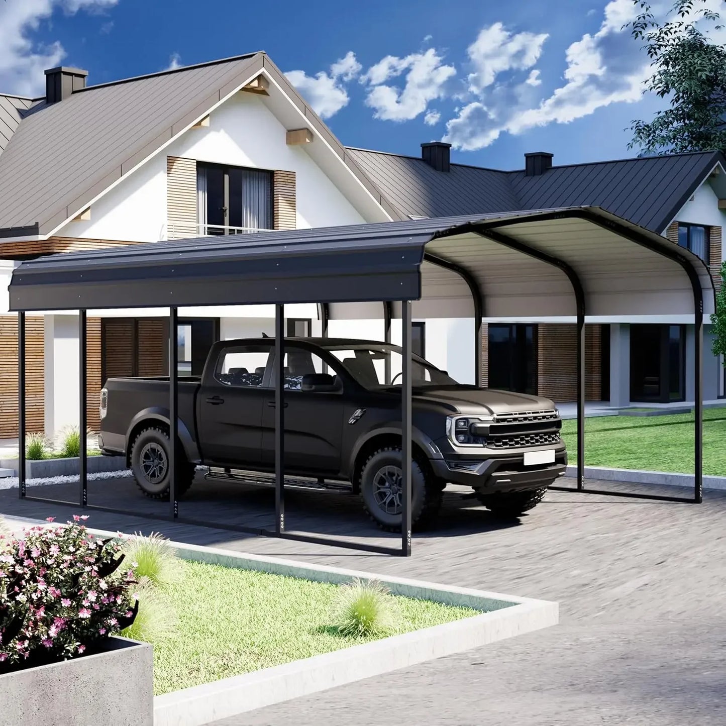 Metal Carport 12×20 Car Port, Outdoor Storage Heavy Duty Metal Canopy Multi-Use Garage Shed for Car and Truck