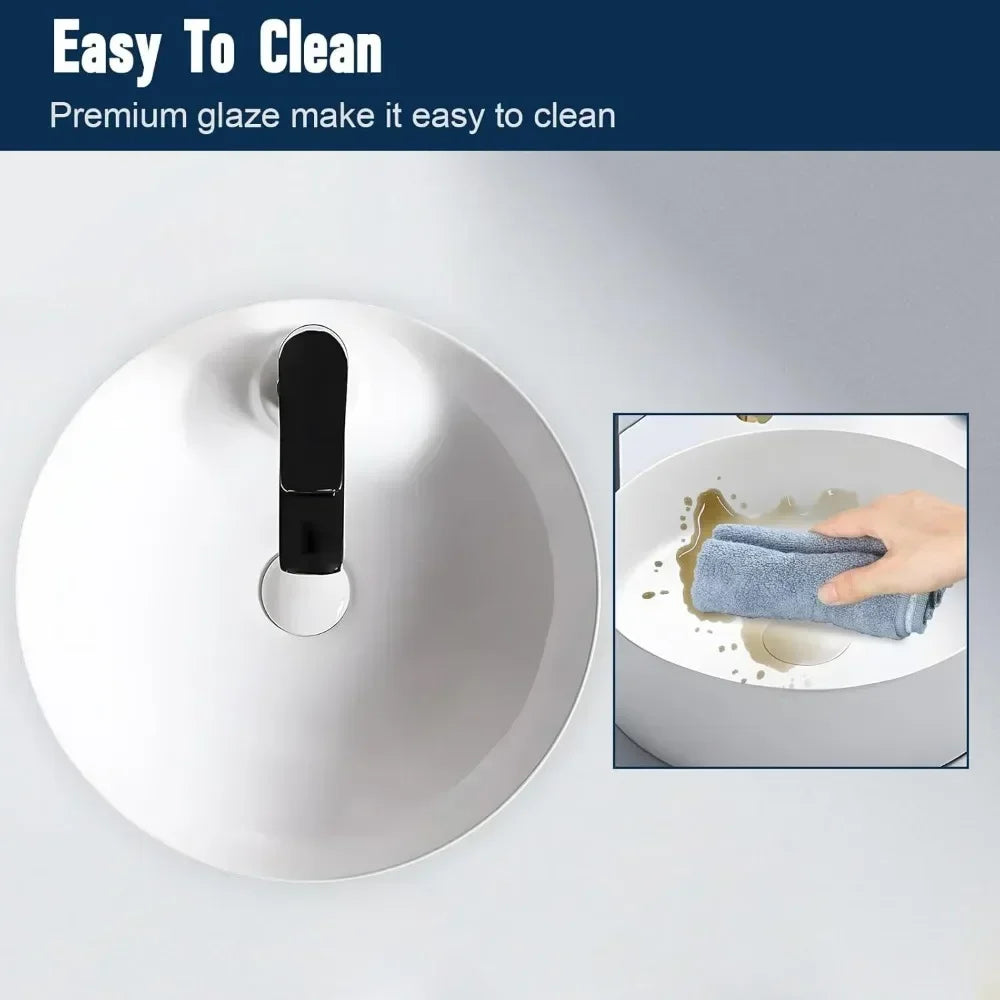 14 inch White Ceramic Bathroom Sink Round Countertop Sink, Bathroom Wash Basin, Dressing Table Sink, Without Faucet