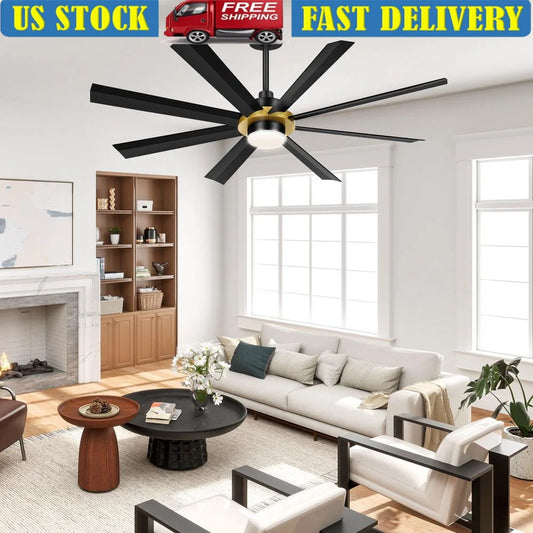 72 Inch Ceiling Fan with Light and Remote Control 6 Speed Whisper Quiet 8 Blades LED Lighting Living Room Garage Patio