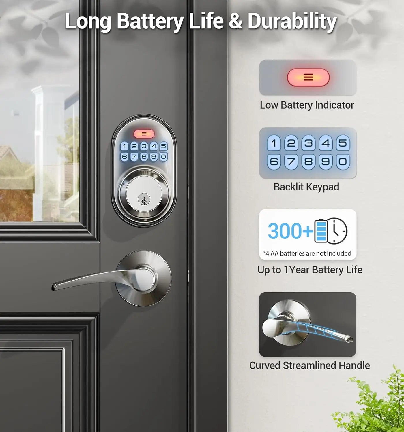 Veise Keyless Entry Door Lock with 2 Lever Handles - Electronic Keypad Deadbolt, Auto Lock, Back Lit & Easy Installation Design