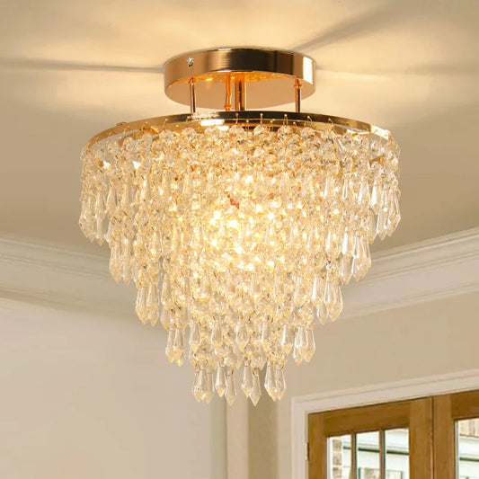 Modern LED 3 Layers Sharp Beads Crystal Ceiling Lights Home Appliance Karaoke Fixtures Corridor Aisle Stairs Lamp Outdoor Decor