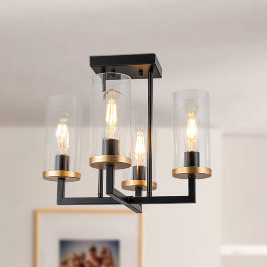 4 Lights Sleek Black Foyer Chandeliers Kitchen Island Pendant Light With Canopy Base For Bedroom Entrance Diningroom