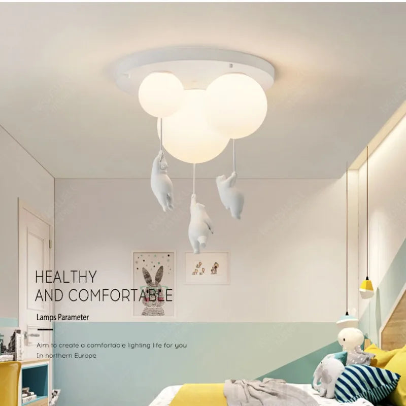 Nordic Cartoon Children's Room Ceiling Light Hallway Entrance Light Creative Teddy Bear Warm Study Bedroom LED Lighting Fixtures