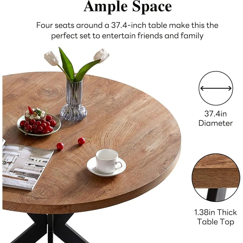5-Piece Dining Table Set for 4 - Space Saving 37-Inch Round Table and Chairs, 4 Seaters Dining Set with Upholstered Dining Chai