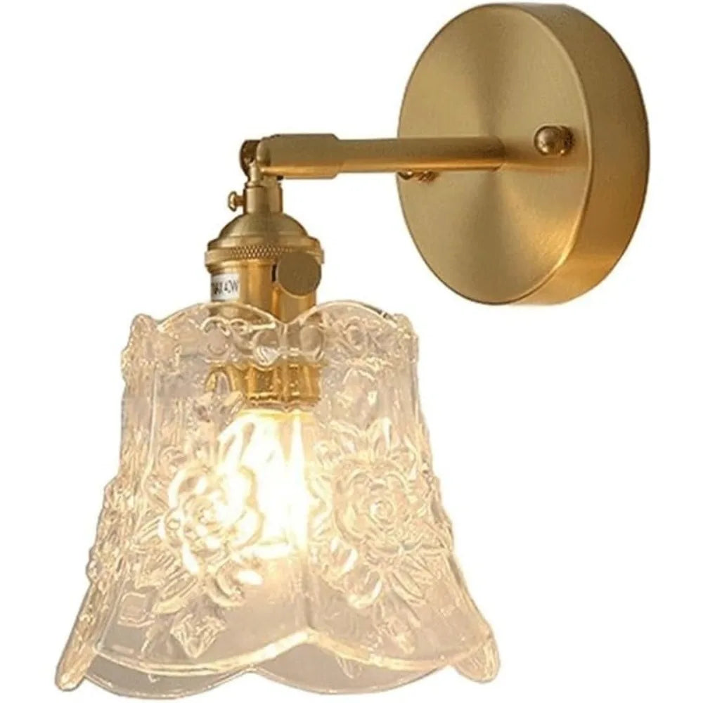 Flower Design LED Wall Light Green Glass Wrought Iron Bedside Wall Lamp E26/E27 Base Energy Saving Bathroom Mirror Light