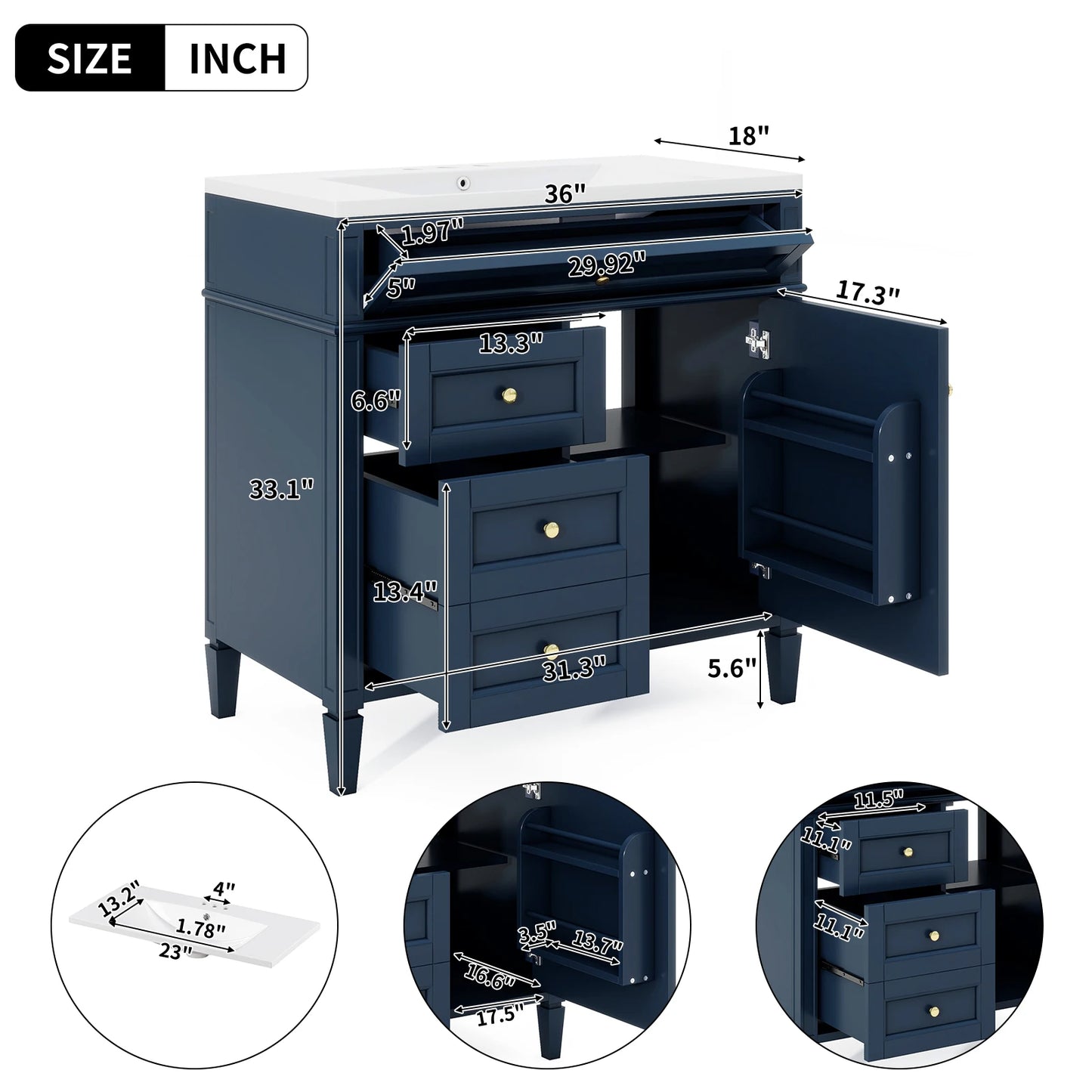SH.KL 36" Bathroom Vanity with Sink, Modern Black Bathroom Vanity with Soft Close Doors,Bathroom Cabinet with Ceramic Sink