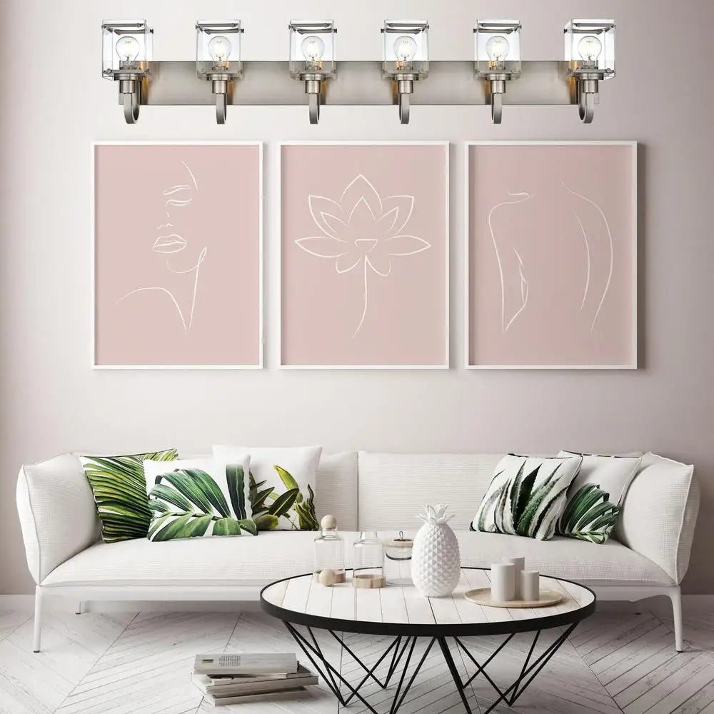 Modern Brushed Nickel Wall Sconce Clear Glass Vanity Light Fixture 6-Light Bathroom Kitchen Bedroom E26 Base Bulb Compatible
