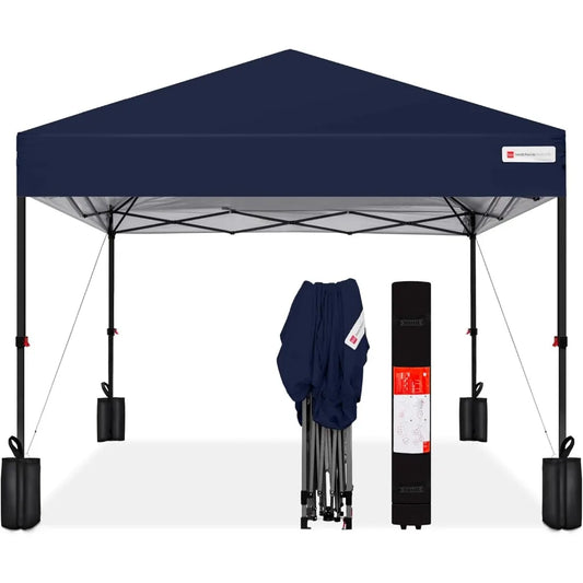 12x12ft 1-Person Setup Pop Up Canopy Tent Instant Portable Shelter w/ 1-Button Push, Case, 4 Weight Bags - Navy Blue