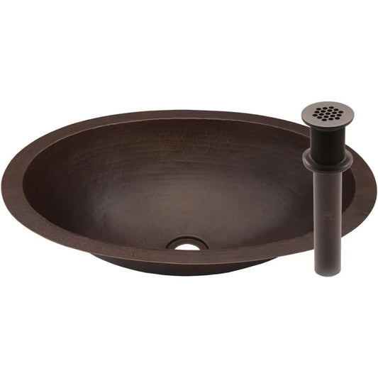 MNO-NA200 Oval 14" Copper Drop-In or Undermount Bathroom Sink - Hand-Hammered Antique Copper