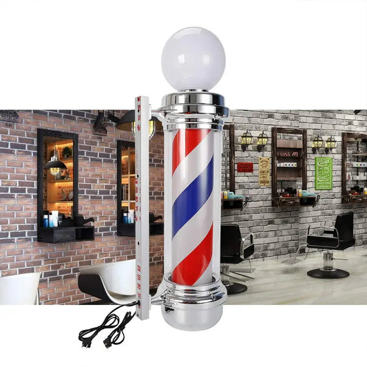 32'' Outdoor Barber Pole Rotating Light Salon Sign Illuminated Red White Blue LED Classic Hair Shop Open Sign Rotating Strips