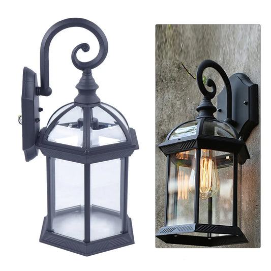 16" 110V Elegant Vintage-Style Outdoor Wall-Mounted Garden Lantern Light Outdoor Porch Lights w/Glass Shade for House Garage