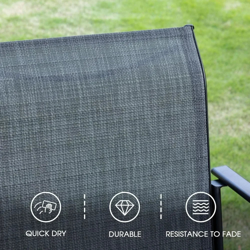 5-Piece Patio Dining Set – Outdoor Furniture Set w/1 Square Table & 4 Stackable Sling Chairs – Patio Dining Furniture